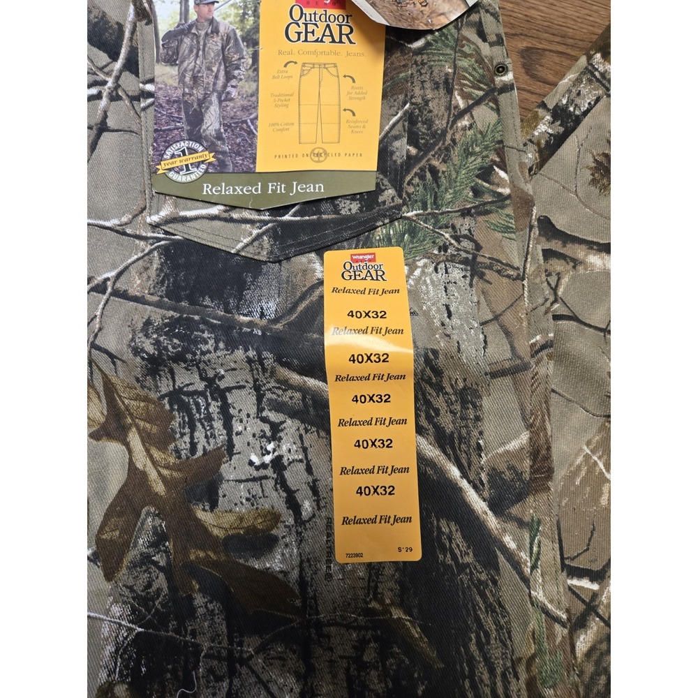 NEW Y2K Wrangler Camo Jeans Double Knee 40x32  Realtree Hardwoods Outdoor Gear
